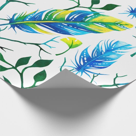 Wasserfarben Federn und Blätter Muster Geschenkpapier (Ecke)