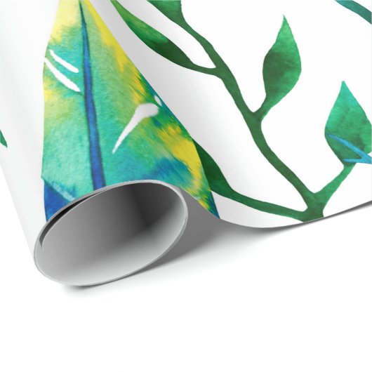 Wasserfarben Federn und Blätter Muster Geschenkpapier (Rolleneckpunkt)