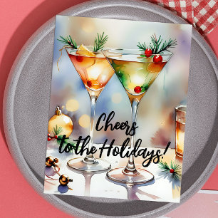 Wasserfarben-Festive-Cocktail-Weihnachtsfeier Feiertagspostkarte
