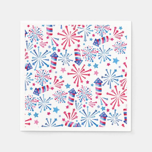 Wasserfarben Feuerwerk Raketen 4. Juli Party Serviette (Vorderseite)