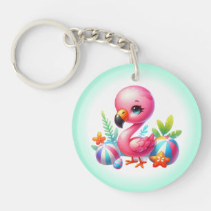 Wasserfarben-Flamingo-Cartoon-Cliparts Schlüsselanhänger