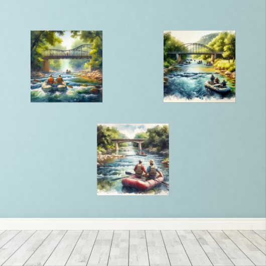 Wasserfarben-Float-Trip / Rafting Print-Set Bilderwand Sets (Holzboden)