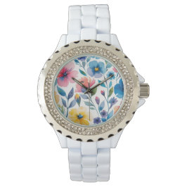 Wasserfarben-Flora-Frauenwache Armbanduhr