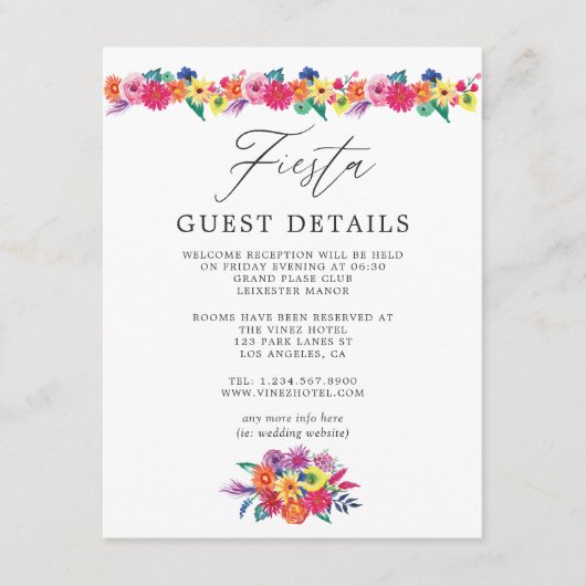 Wasserfarben Floral Fiesta Wedding Guest Details Begleitkarte (Vorderseite)