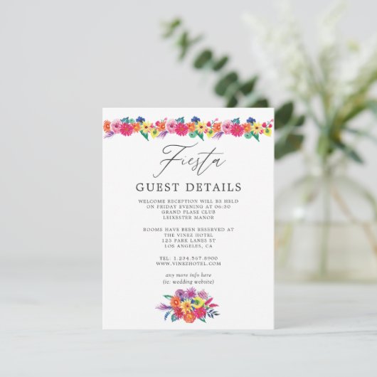 Wasserfarben Floral Fiesta Wedding Guest Details Begleitkarte (Stehend Vorderseite)