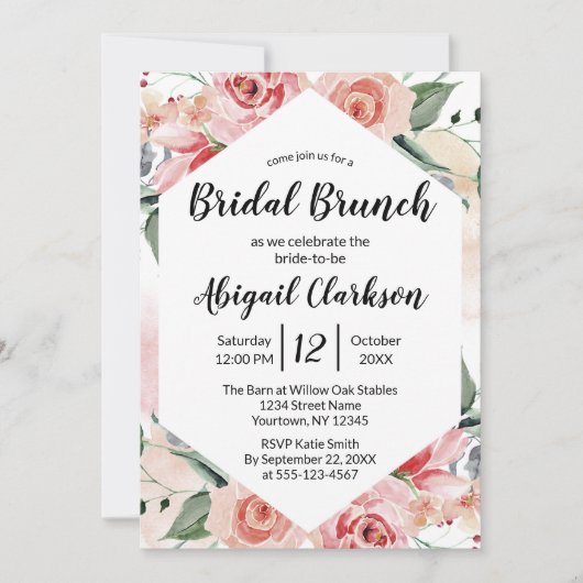 Wasserfarben Floral Hexagon Bridal Brunch Dusche Einladung (Vorderseite)