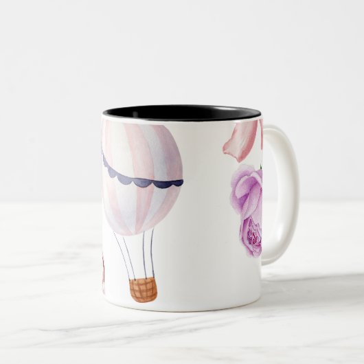 Wasserfarben Floral Hot Air Ballon Reisen Zweifarbige Tasse (VorderseiteRechts)