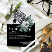 Wasserfarben Floral Wild Zebra Safari Wedding Menu