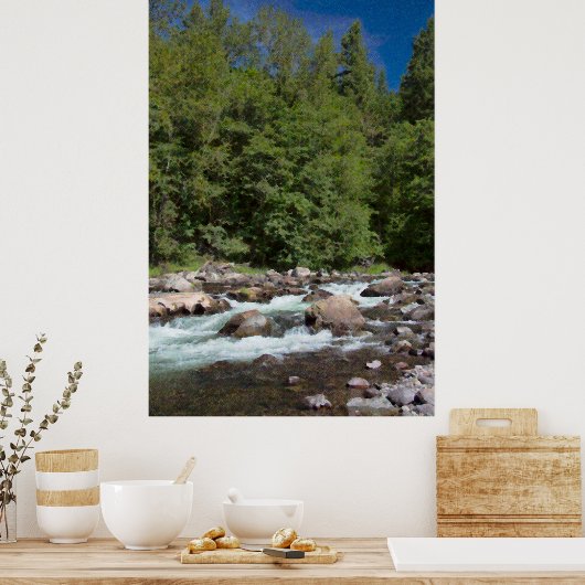 Wasserfarben-Fluss-Rapids Poster (Küche)