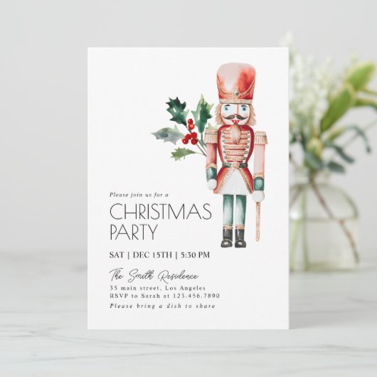 Wasserfarben-Foliage Nutcracker Weihnachtsgebäck P Einladung (Stehend Vorderseite)