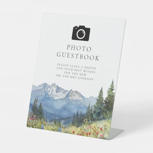 Wasserfarben Foto Gästebuch Hochzeit Sockelschild (Vorderseite)
