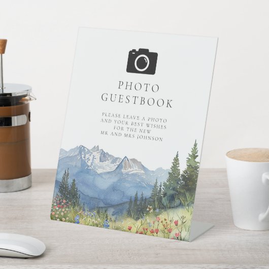 Wasserfarben Foto Gästebuch Hochzeit Sockelschild (In SItu)