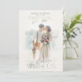 Wasserfarben Foto Maske Grau Blumenzehen Einladung (Stehend Vorderseite)