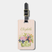 Wasserfarben Früchte- und Blumenkorb auf Streifen Gepäckanhänger (Vorderseite vertikal)