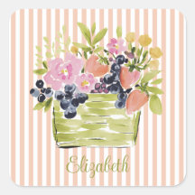 Wasserfarben Früchte- und Blumenkorb auf Streifen