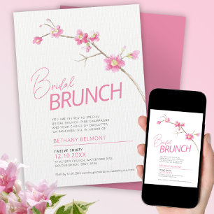 Wasserfarben-Frühling blühen in rosa Brautbrunch Einladung