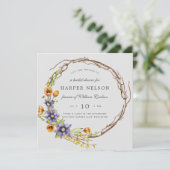 Wasserfarben-Frühlingsblumen-Kranz-Brautparty Einladung (Stehend Vorderseite)