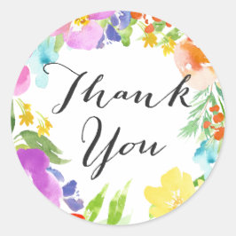 Wasserfarben Frühlingsblumen Kranz Danke Sticker