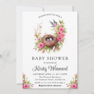 Wasserfarben-Frühlingsbrust Bird Nest Babydusche Einladung
