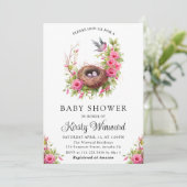 Wasserfarben-Frühlingsbrust Bird Nest Babydusche Einladung (Stehend Vorderseite)