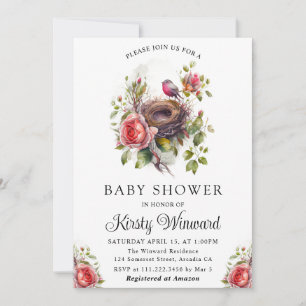 Wasserfarben-Frühlingsbrust Bird Nest Babydusche Einladung