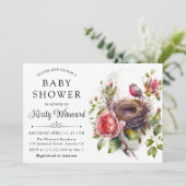 Wasserfarben-Frühlingsbrust Bird Nest Babydusche Einladung (Stehend Vorderseite)