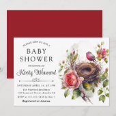 Wasserfarben-Frühlingsbrust Bird Nest Babydusche Einladung (Vorne/Hinten)