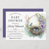 Wasserfarben-Frühlingsbrust Bird Nest Babydusche Einladung (Vorne/Hinten)