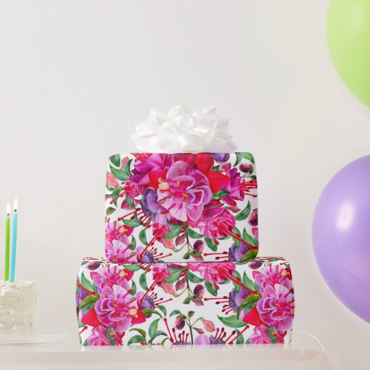 Wasserfarben Fuchsia Blooms Geschenkpapier (Partygeschenke)