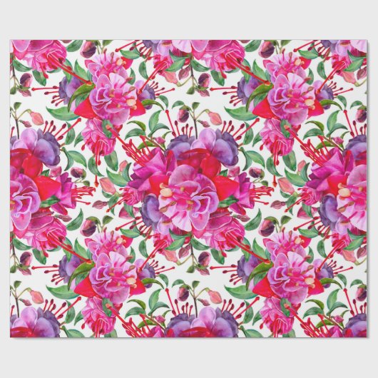 Wasserfarben Fuchsia Blooms Geschenkpapier (Flach)