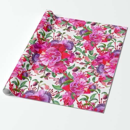 Wasserfarben Fuchsia Blooms Geschenkpapier (Ungerollt)