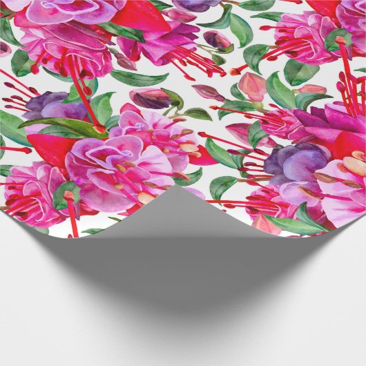 Wasserfarben Fuchsia Blooms Geschenkpapier (Ecke)