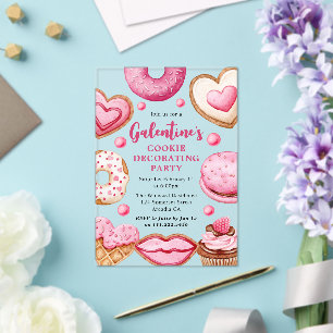 Wasserfarben-Galentine-Cookie-Dekorationsparty Acryleinladungen