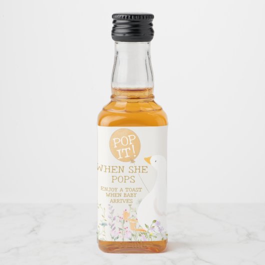 Wasserfarben Gänse Duck Wildblume Babydusche Alkoholflaschenetikett (Vorderseite)