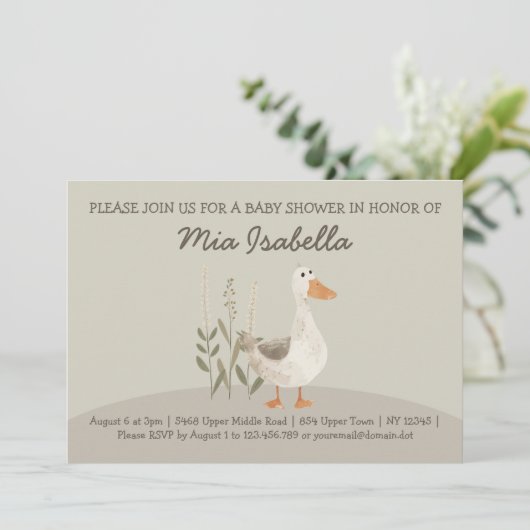 Wasserfarben Gänse Kinderdusche QR-Code Einladung (Stehend Vorderseite)