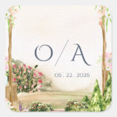 Wasserfarben Gartenbogen Monogramm Hochzeit Quadratischer Aufkleber (Vorderseite)