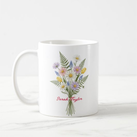 Wasserfarben-Geburtsblume Gänseblümchen Personalis Kaffeetasse (Links)