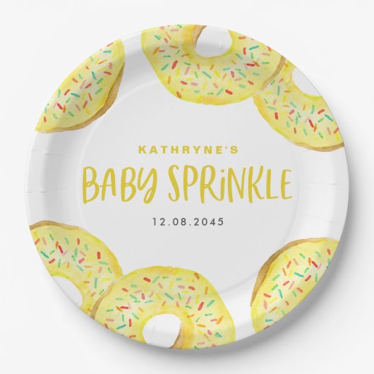 Wasserfarben-Gelb-Sprinkle-Donuts Baby Sprinkle Pappteller (Vorderseite)