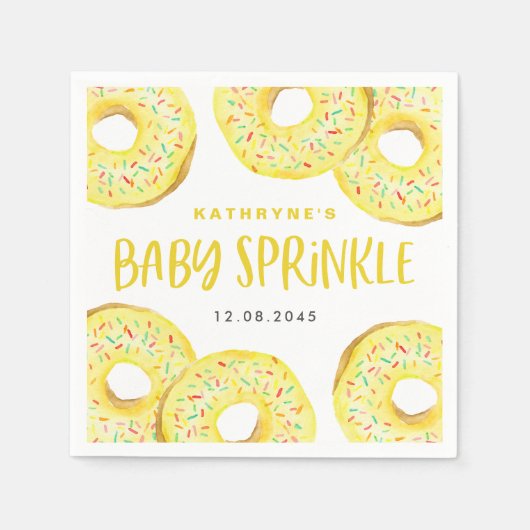 Wasserfarben Gelbe Sprinkle Donuts Baby Sprinkle Serviette (Vorderseite)