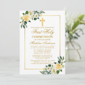 Wasserfarben Gelbe weiße Blüte Erste Kommune Einladung (Stehend Vorderseite)