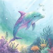 Wasserfarben gemalter Delfin Aufkleber (Vorderseite)