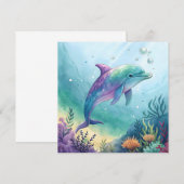 Wasserfarben gemalter Delfin Einladung (Vorne/Hinten)