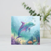 Wasserfarben gemalter Delfin Einladung (Stehend Vorderseite)