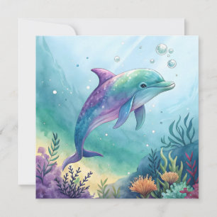 Wasserfarben gemalter Delfin Einladung