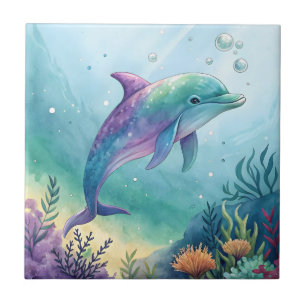 Wasserfarben gemalter Delfin Fliese