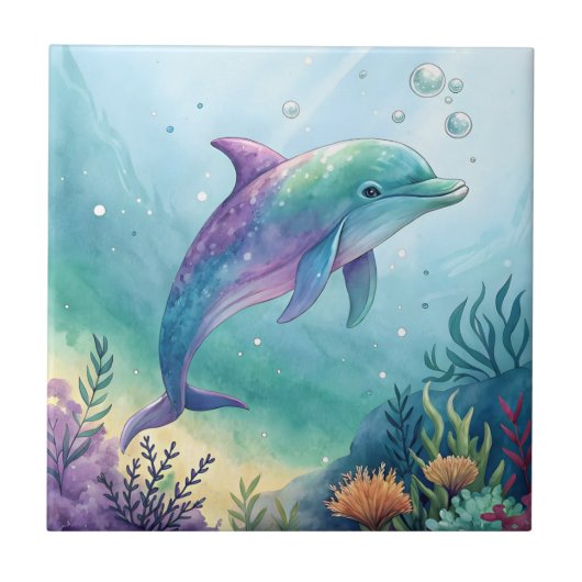 Wasserfarben gemalter Delfin Fliese (Vorderseite)
