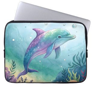 Wasserfarben gemalter Delfin Laptopschutzhülle