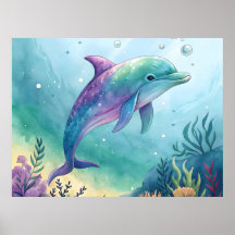 Wasserfarben gemalter Delfin