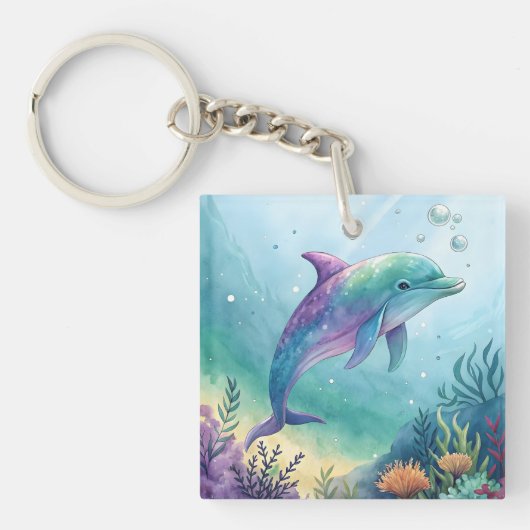 Wasserfarben gemalter Delfin Schlüsselanhänger (Vorderseite)