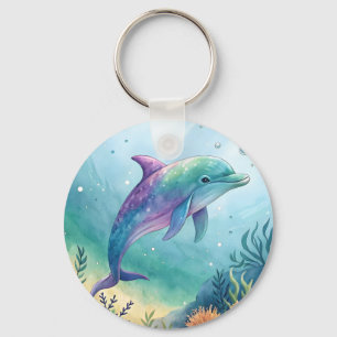 Wasserfarben gemalter Delfin Schlüsselanhänger